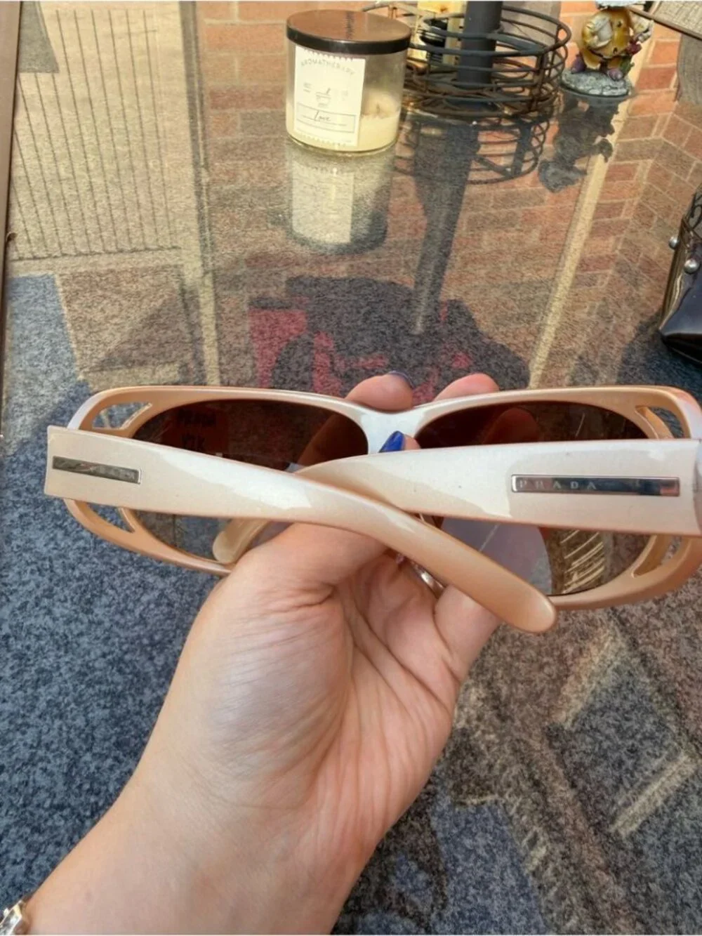 PRADA Y2K Beige Large Sunglasses Vintage - Picture 2 of 8